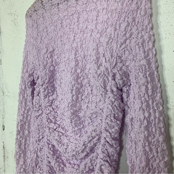 Free People Day & Night Lace Purple Lavender Crochet BodySuit Long Sleeve Top - Picture 2 of 12
